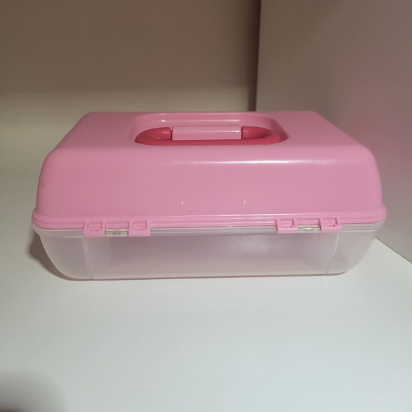 VTG small CABOODLES clear and pink Makeup Cosmetic Jewelry Organizer 80s/90s Y2K - Picture 3 of 6